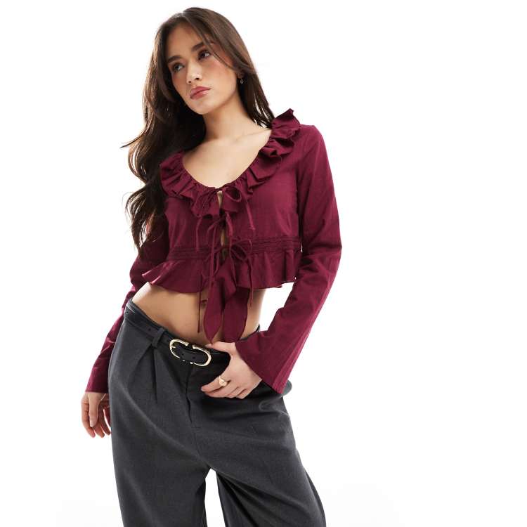 Burberry★素敵！ruffle sleeves Top Check Cotton Top in Breeze | Burberry® Official