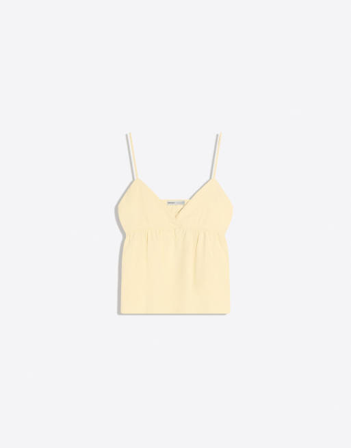 Bershka Ruffle strap top in yellow, 5 of 5