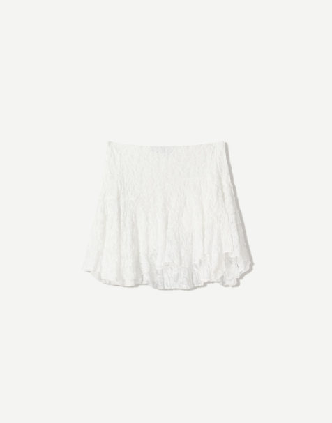 Bershka ruffled blonde lace mini skirt in white - view 1