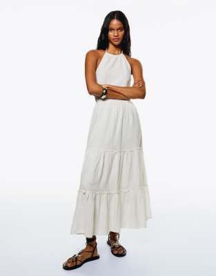Bershka ruffled halterneck midi dress in white - view 1