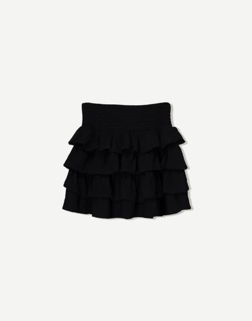 Bershka ruffled mini skirt in black