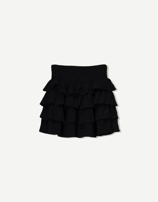 Bershka ruffled mini skirt in black