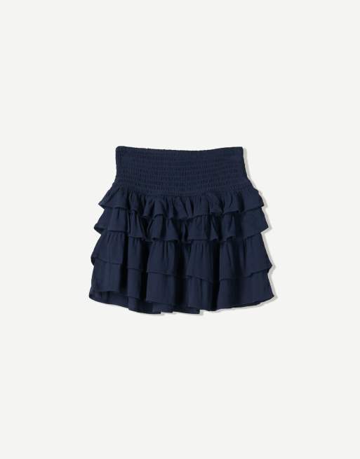 Bershka ruffled mini skirt in navy ASOS - Main Image
