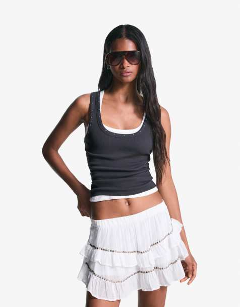 Bershka Ruffled mini skirt with studs in white - view 1
