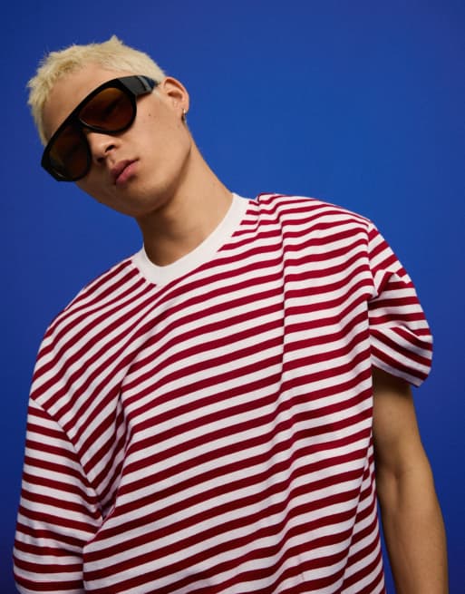 Bershka - Ruimvallend gestreept T-shirt in blauw, 2 van 4