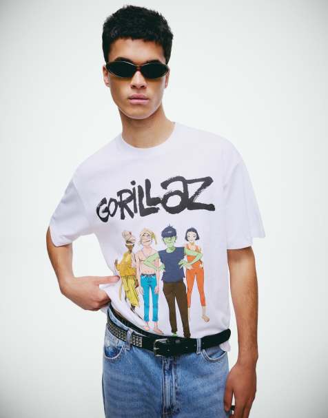 Bershka - Ruimvallend T-shirt met Gorillaz-print in wit - view 1