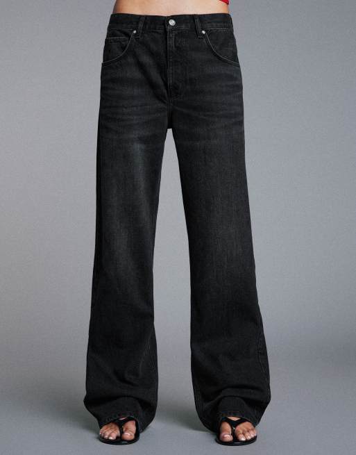 Bershka - Ruimvallende jeans in zwart, 4 van 5