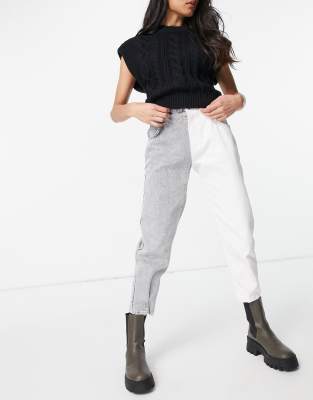 Bershka - Ruimvallende jeans met twee contrasterende kleuren in grijs en  wit | ASOS