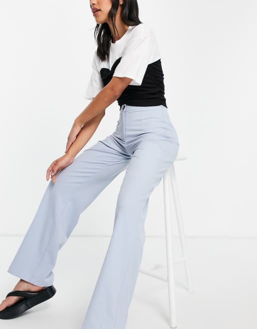 Bershka - Ruimvallende nette broek van polyester met wijde pijpen in blauw - LBLUE