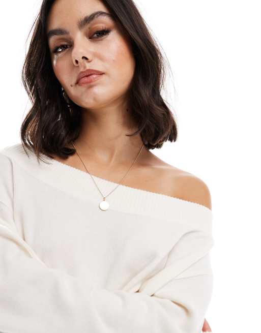 Bershka - Ruimvallende trui met blote schouders in crème, 2 van 4