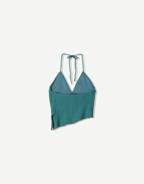 Bershka rustic asymmetric strappy top in green - view 1
