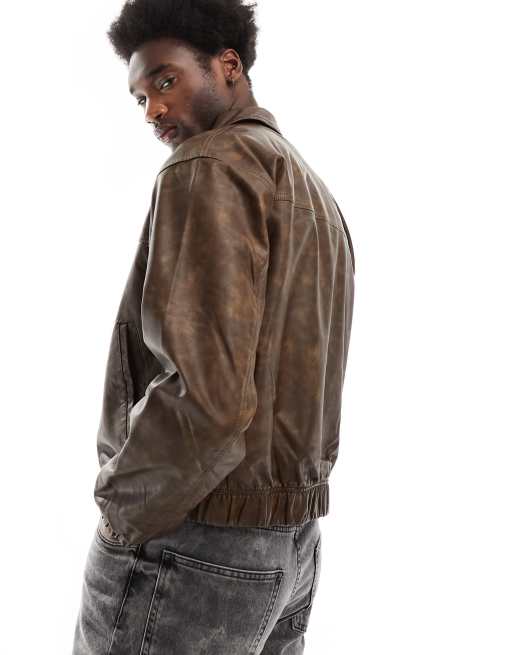 Bershka rustic bomber jacket in gunmetal brown