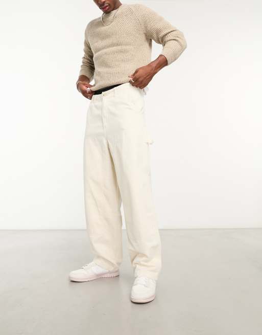 Bershka rustic carpenter pants in ecru | ASOS