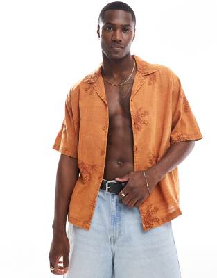 Bershka Rustic Embroidered Shirt In Orange