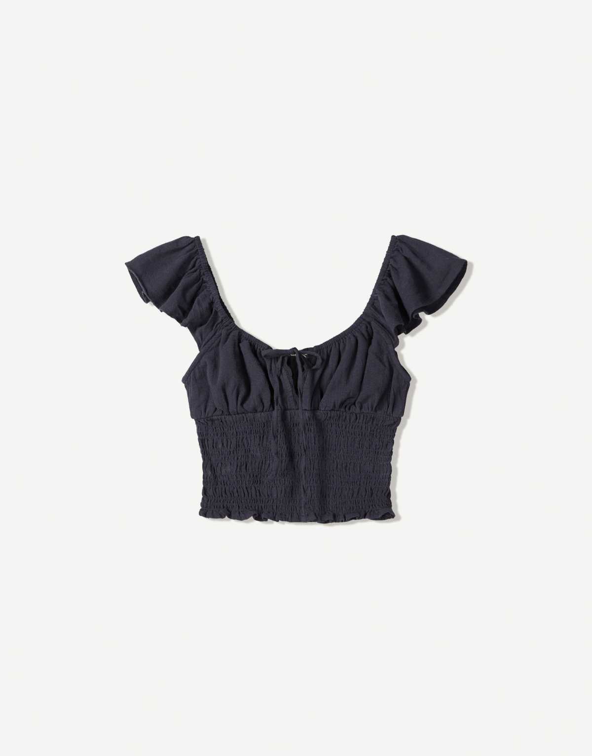 Bershka rustic gathered top in blue
