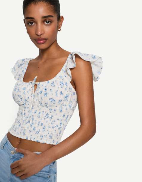 Bershka rustic gathered top in light yellow - view 1