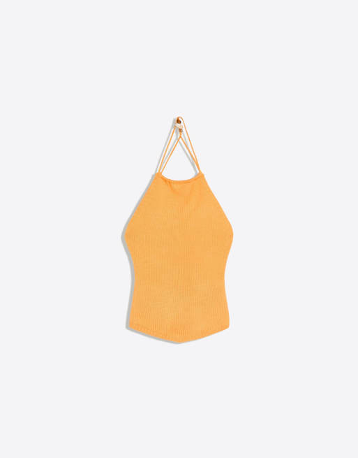 Bershka Rustic halter top in orange, 4 of 4