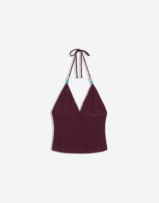 Bershka Rustic halter top in purple, 2 of 4