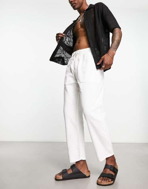 Bershka rustic linen-look pants in white