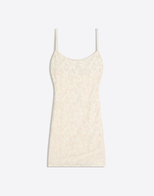 Bershka Rustic mini dress in ecru, 3 of 4