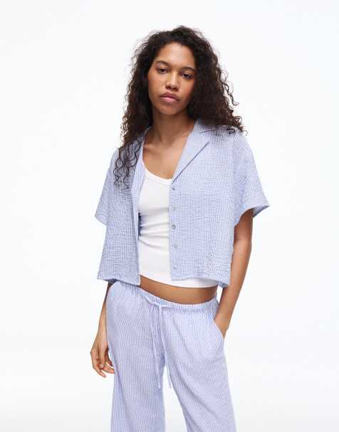 Bershka - Rustic - Overhemd met korte mouwen in denim blauw - view 1
