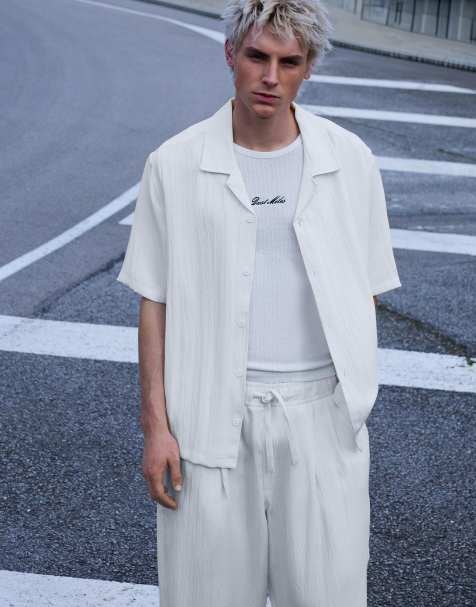 Bershka - Rustic - Overhemd met korte mouwen in wit - view 1