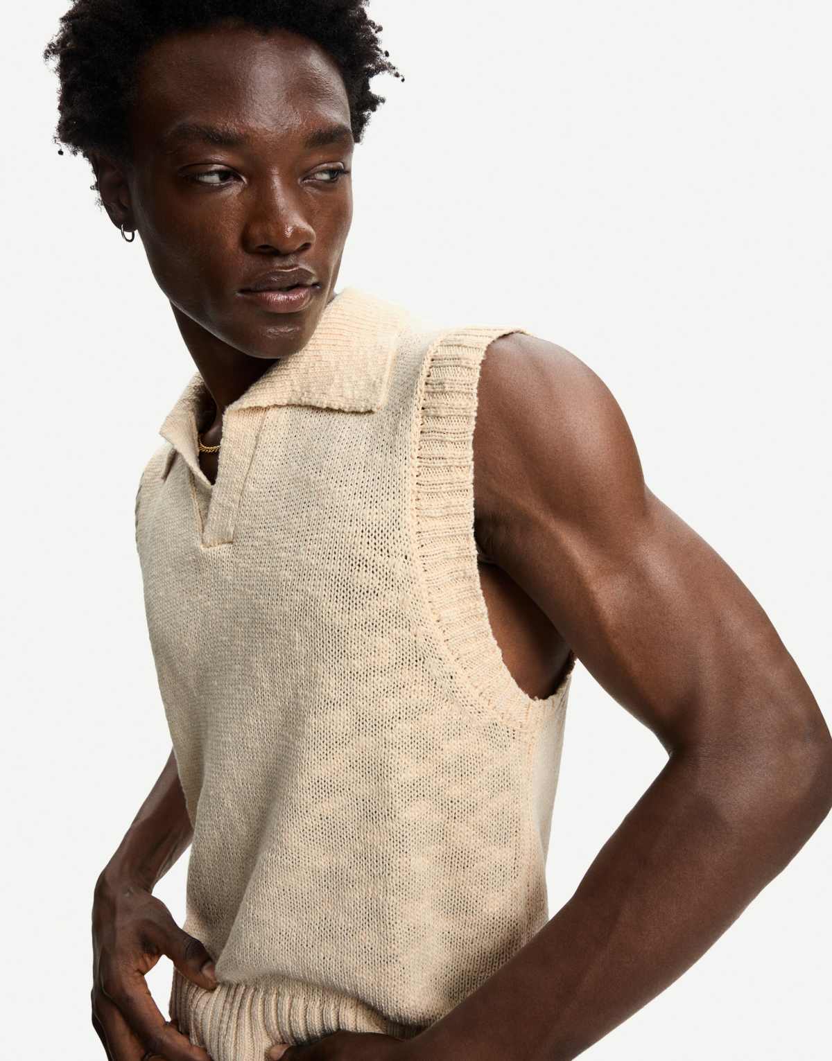 Bershka rustic polo collar vest in beige