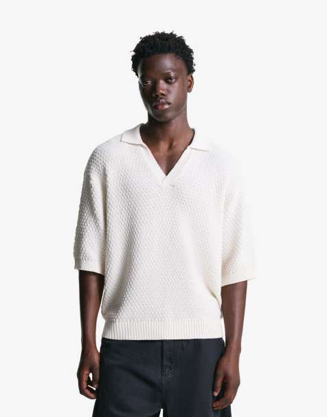 Bershka Rustic polo shirt in white - view 1