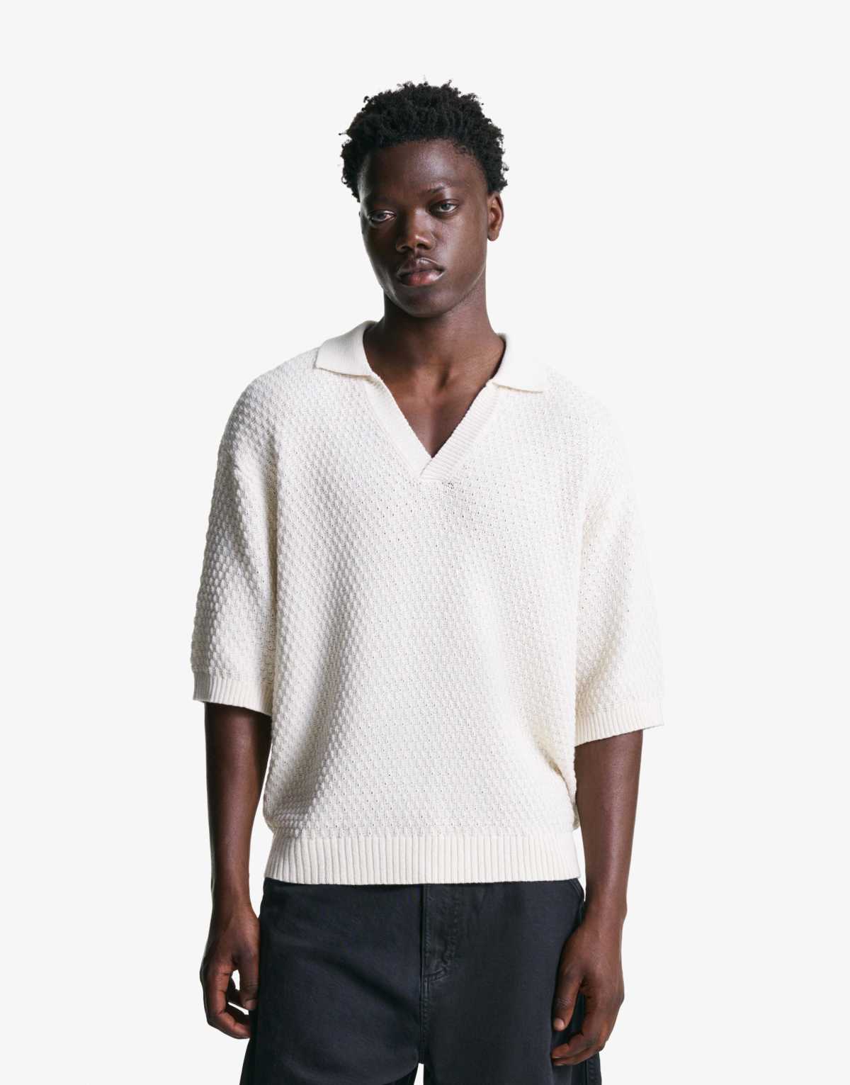 Bershka Rustic polo shirt in white