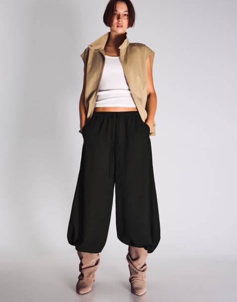 Bershka Rustic sarouel trousers in black - view 1