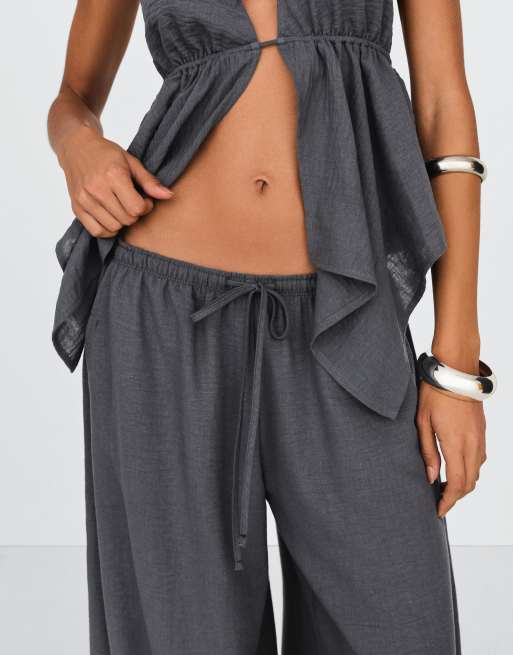 Bershka Rustic sarouel trousers in grey&black, 3 of 4