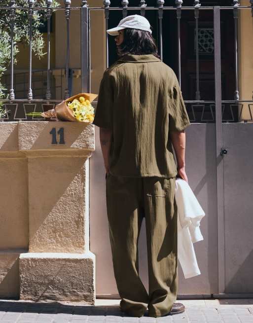 Bershka Rustic short sleeve shirt in khaki, 2 of 4