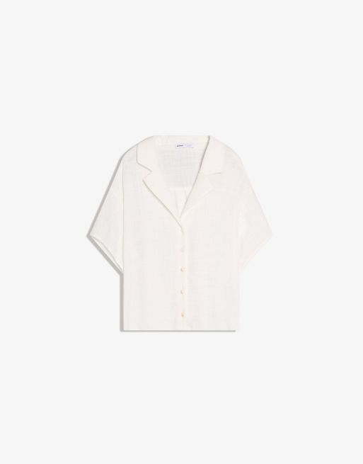 Bershka Rustic short sleeve shirt in white, 2 of 4