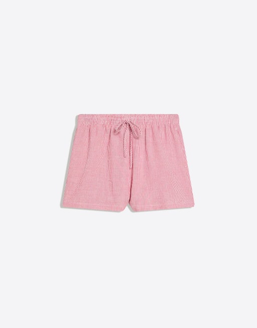 Bershka Rustic shorts with elasticated waist in red, 3 of 4