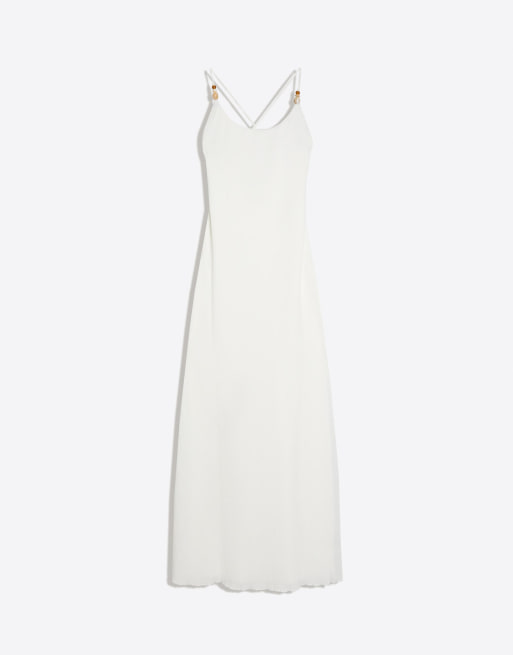 Bershka Rustic strappy midi dress in ecru, 4 of 4