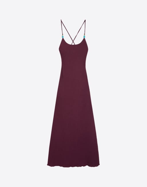 Bershka Rustic strappy midi dress in purple, 4 of 4