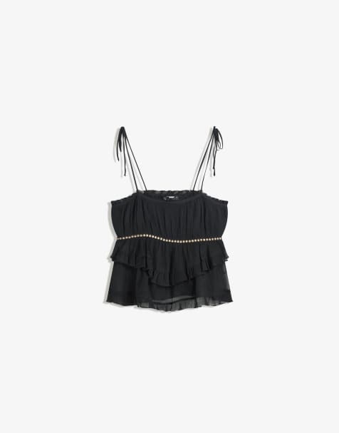 Bershka Rustic strappy top with studs in black - view 1
