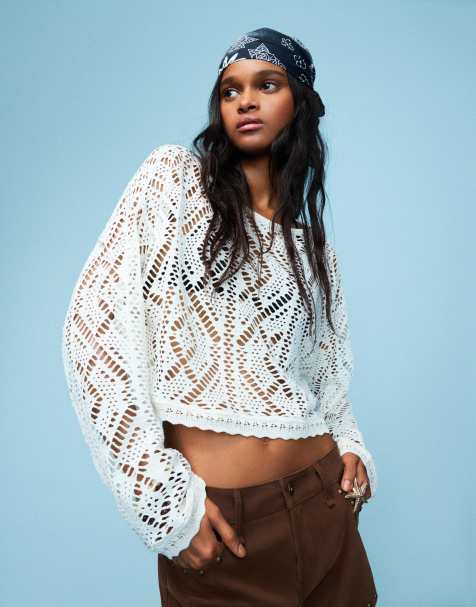 Bershka Rustic sweater in white