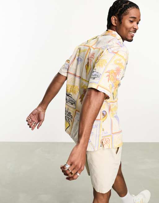 Bershka rustic tropical cuba printed shirt in ecru