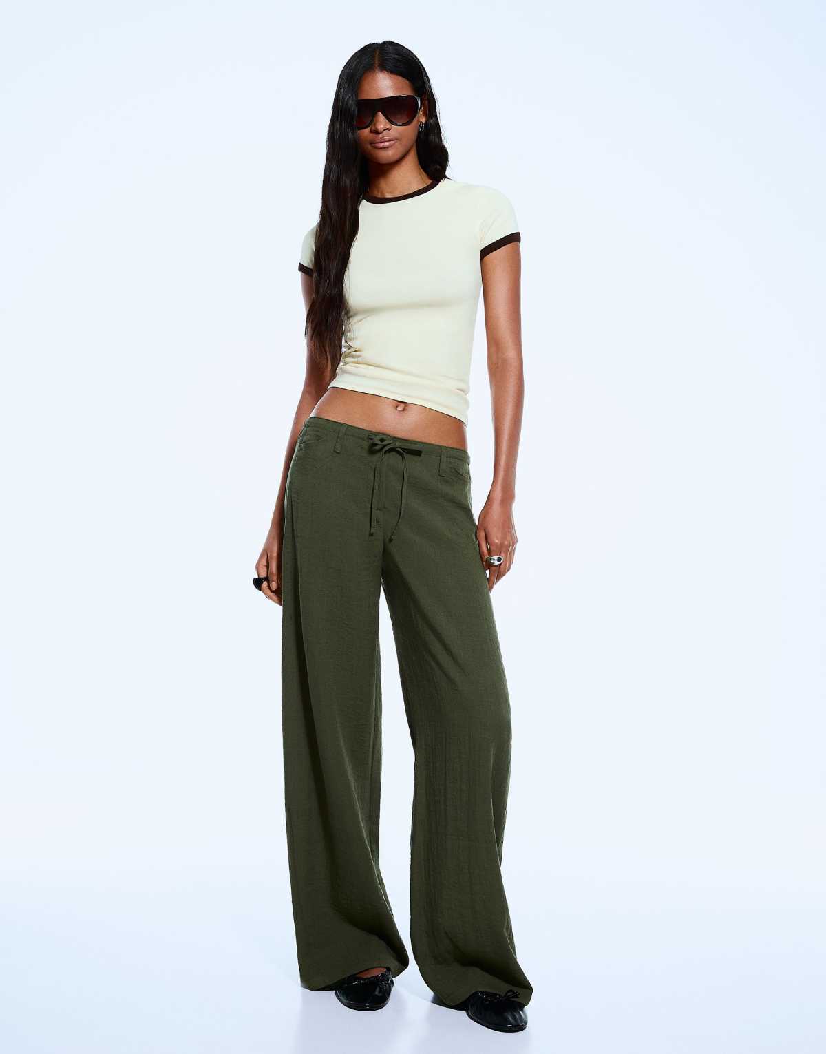 Bershka Rustic wide-leg trousers in green