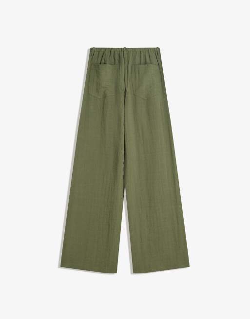 Bershka Rustic wide-leg trousers in green