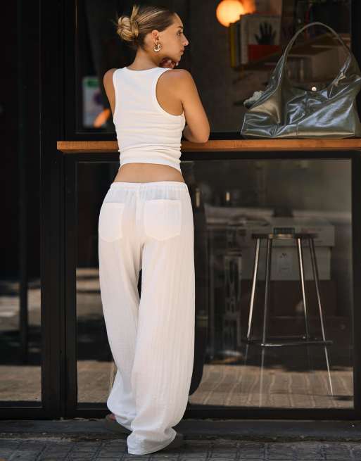 Bershka Rustic wide-leg trousers in white