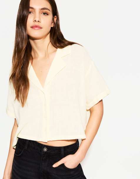 Bershka - Rustiek overhemd met textuur en korte mouwen in geel - view 1