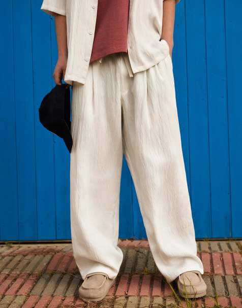 Bershka - Rustieke baggy broek in wit - view 1