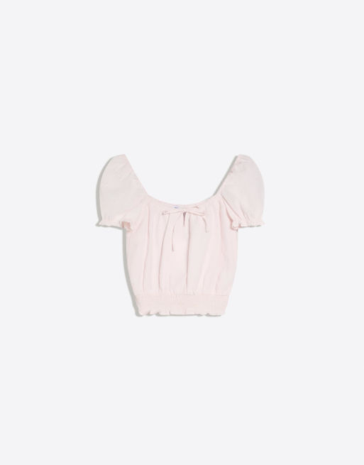 Bershka - Rustieke blouse met pofmouwen in roze, 4 van 4