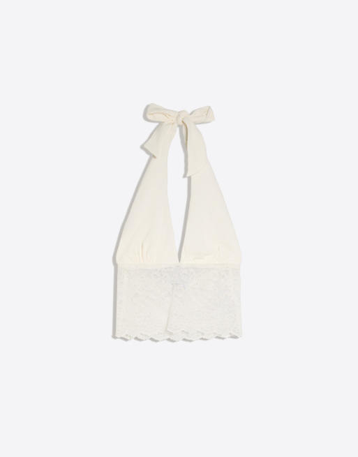 Bershka rustik asymmetrisk blondetop i hvid, 5 af 5