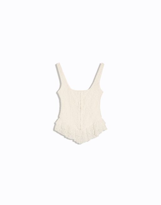 Bershka rustik corset-top med stropper i hvid, 2 af 4