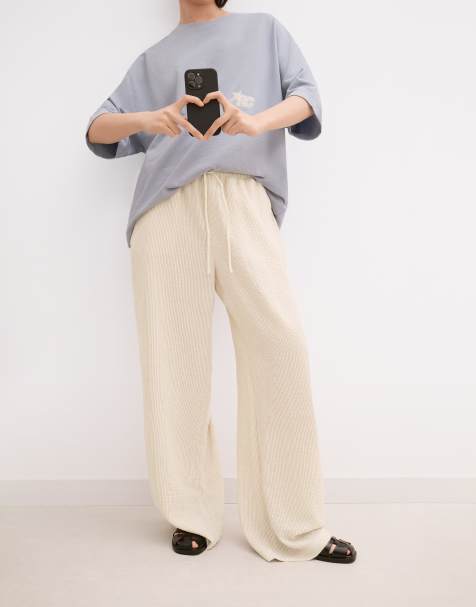 Bershka – Rustikale, gestreifte Hose in Beige - view 1