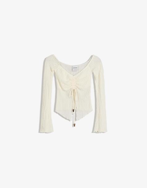 Bershka – Rustikaler Pullover in Weiß mit Raffung - view 1