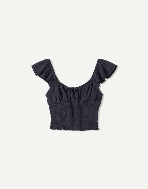 Bershka – Rustikales gerafftes Oberteil in Blau - view 1